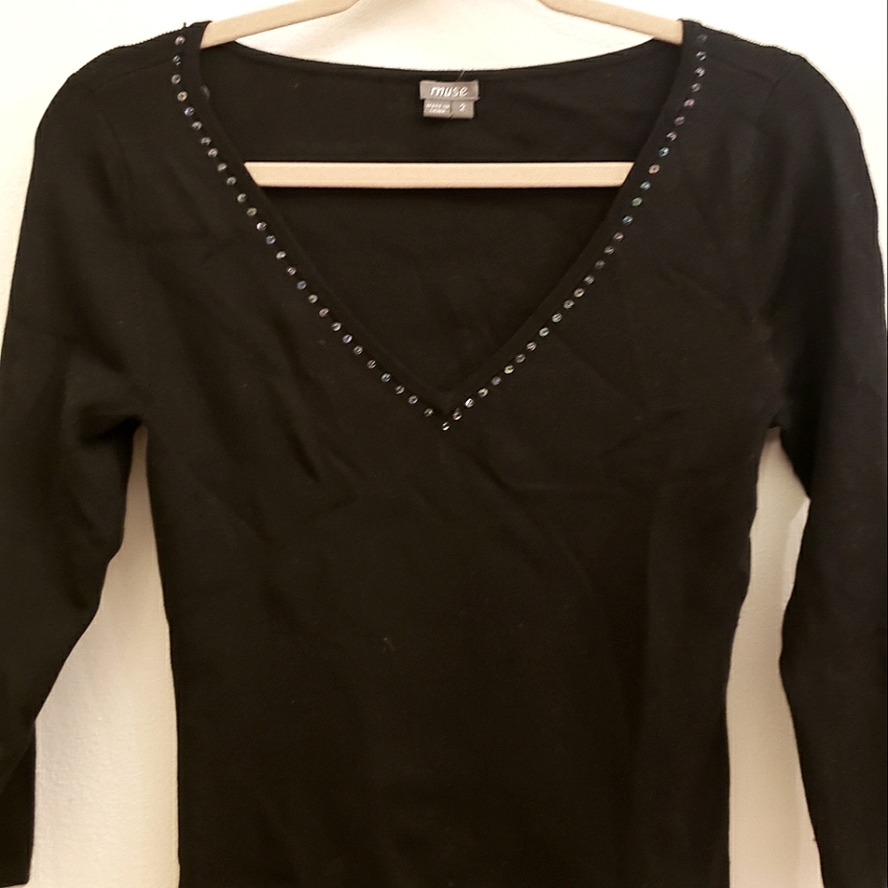 Silk V-Neck Long Sleeve Top